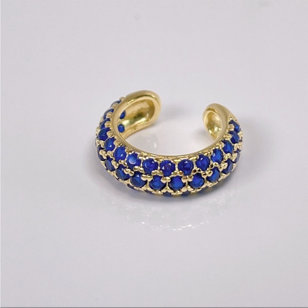 Blue Pavé Wide Ear Cuff 18K Gold Layered on Sterling Silver